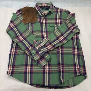 Ralph Lauren Green and Purple Plaid Shirt with Brown Patch